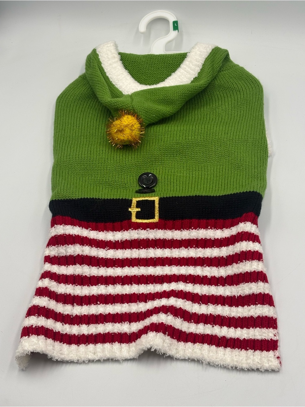 Fabdog Christmas Elf Dog Sweater Green Red White Knit Pet Apparel Size Large